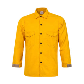 Yellow long-sleeve wildland firefighter brush shirt with a button front and two chest pockets.